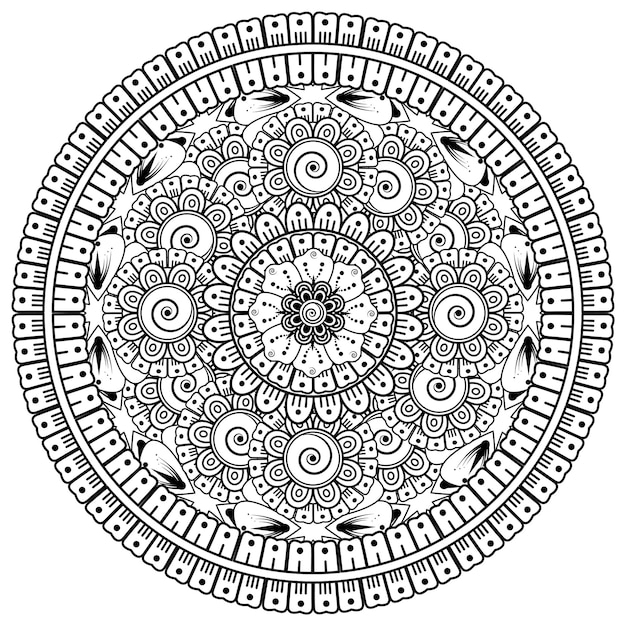 Motif Circulaire En Forme De Mandala Avec Fleur Pour La Décoration De Tatouage Au Henné Mehndi