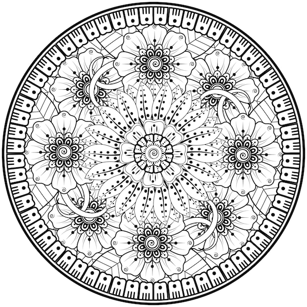 Motif Circulaire En Forme De Mandala Avec Fleur Pour La Décoration De Tatouage Au Henné Mehndi