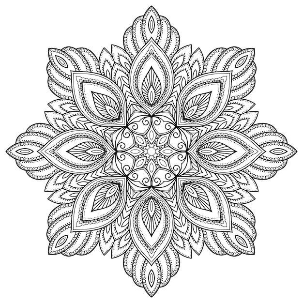 Motif circulaire en forme de mandala avec fleur pour henné, Mehndi, tatouage, décoration. Ornement décoratif dans un style oriental ethnique. Doodle de contour