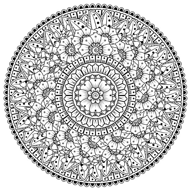 Motif Circulaire En Forme De Mandala Avec Fleur Pour Henné, Mehndi, Tatouage, Décoration. Ornement Décoratif Dans Un Style Oriental Ethnique.