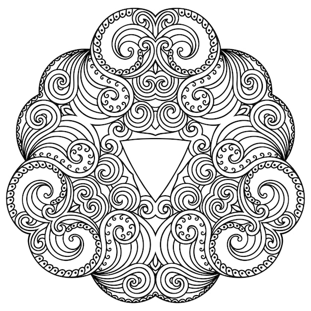 Motif Circulaire En Forme De Mandala Avec Fleur Pour Henné, Mehndi, Tatouage, Décoration. Ornement Décoratif De Style Oriental Ethnique. Contour Doodle Illustration Vectorielle De Tirage à La Main.