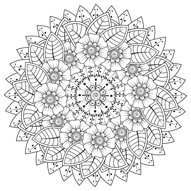 Motif circulaire en forme de mandala avec fleur pour henné mehndi