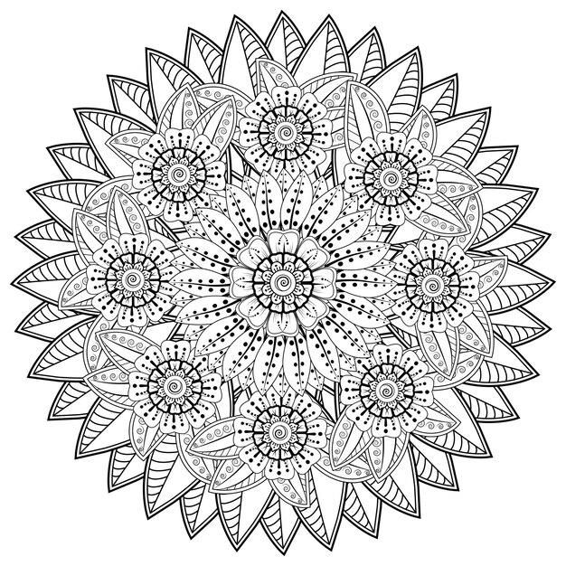 Motif Circulaire En Forme De Mandala Avec Fleur Pour Henné Mehndi