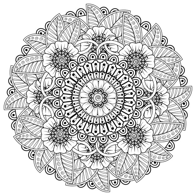 Motif circulaire en forme de mandala avec fleur pour henné mehndi