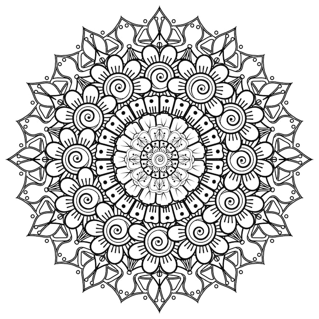 Motif Circulaire En Forme De Mandala Pour Henna, Mehndi, Tatouage, Décoration. Page De Livre De Coloriage.