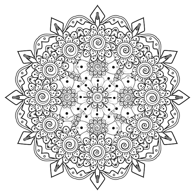 Motif circulaire en forme de mandala pour Henna, Mehndi, tatouage, décoration. Page de livre de coloriage.