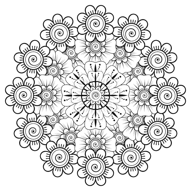 Motif Circulaire En Forme De Mandala Pour Henna, Mehndi, Tatouage, Décoration. Page De Livre De Coloriage.