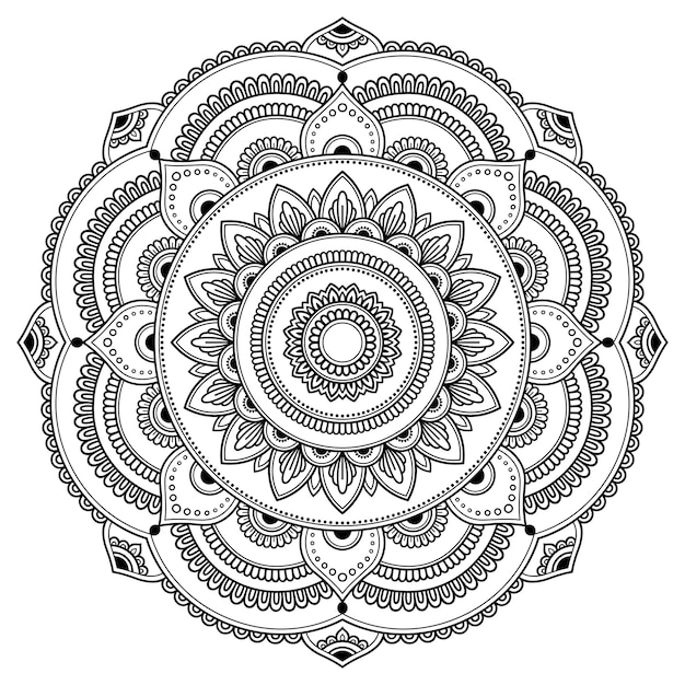 Motif Circulaire En Forme De Mandala Pour Le Henné, Mehndi, Tatouage, Décoration. Ornement De Cadre Décoratif Dans Un Style Oriental Ethnique. Page De Livre De Coloriage.
