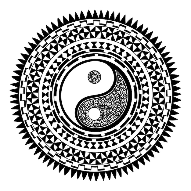 Motif Circulaire En Forme De Mandala Avec Symbole Yinyang Dessiné à La Main Ornements Traditionnels Du Peuple Maori Style Moko Bordure Tribale Décorative Vintage à Partir D'éléments Du Thème Africain