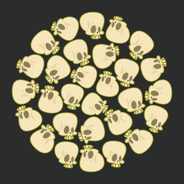 Vecteur motif circulaire avec illustration vectorielle de crânes comiques fantasmagoriques