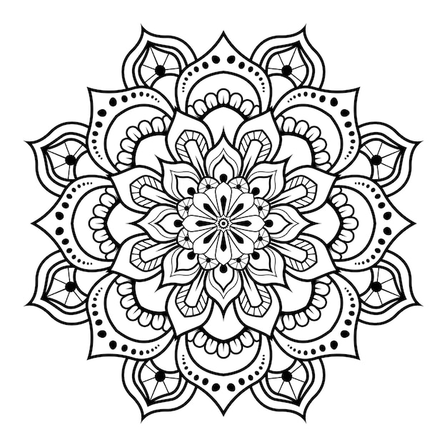 Motif circulaire noir et blanc floral mandala ornemental contour pour pages de livre de coloriage