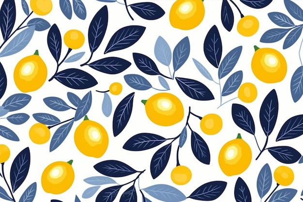 Le motif des citrons et des feuilles bleues