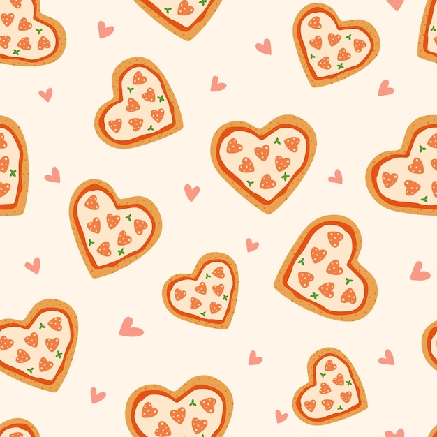 Le Motif De Cœur De Pizza Rose Pour La Fête De La Saint-valentin Vector Romantique Répète Le Fond Papier Peint Jolie Impression.