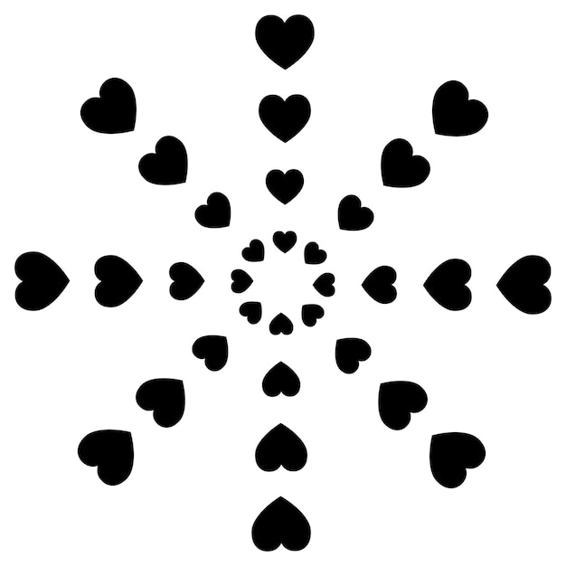 Motif de coeurs noirs en spirale sur fond blanc