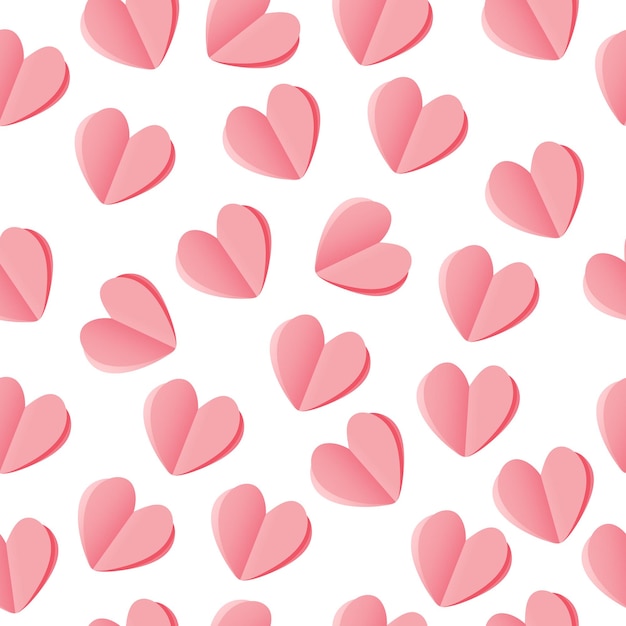 Motif coeurs en papier 3d rose transparent Illustration vectorielle avec symboles d'amour sur fond blanc