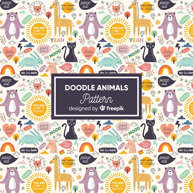 Motif Coloré D'animaux Et De Mots Doodle