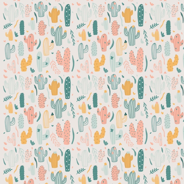 Un motif coloré avec des cactus et des fleurs