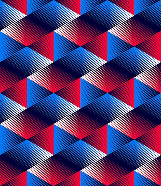 Motif coloré continu illusoire, arrière-plan abstrait décoratif avec figures géométriques 3d. Toile de fond ornementale transparente brillante, peut être utilisée pour le design et le textile.