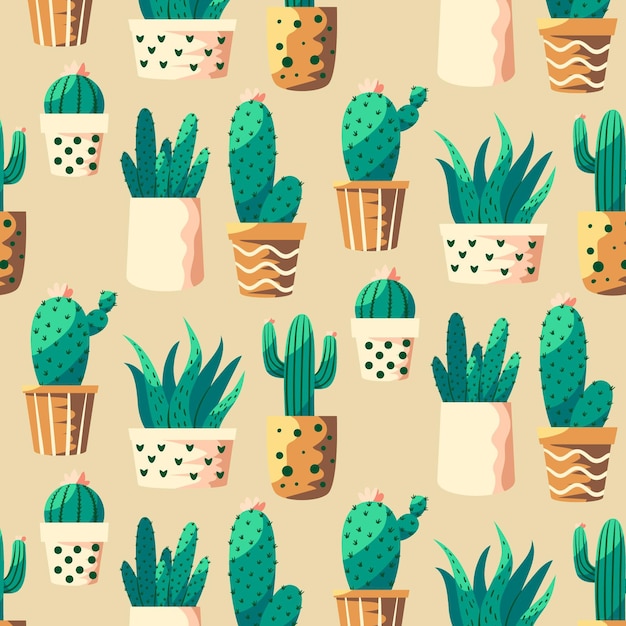 Motif Coloré Avec Différentes Plantes De Cactus