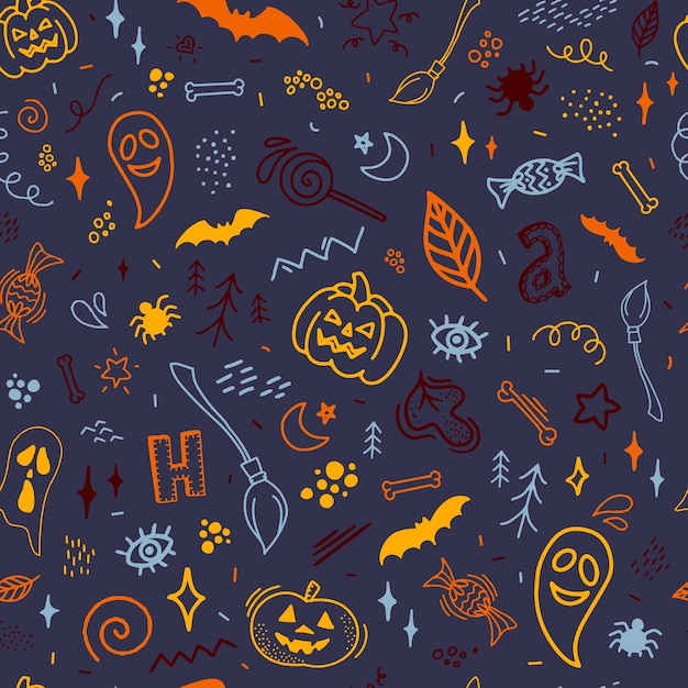 motif coloré de Halloween sans soudure de griffonnages