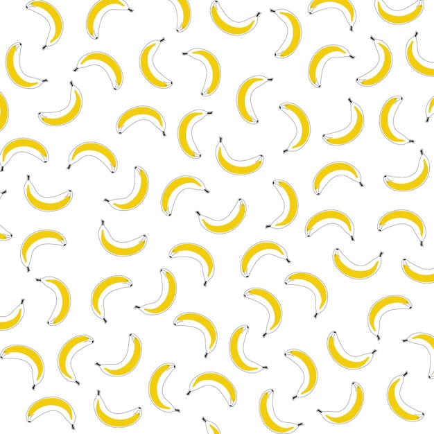 Vecteur motif de contour goutte jaune de banane dispersée chaotiquement linéaire impression de fruit sur blanc nourriture saine