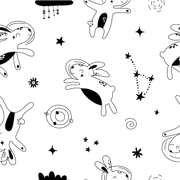 Motif Cosmique Sans Couture Avec Lièvre Dans Un Style Scandinave Papier Peint Pour Enfants à La Mode Papier Peint Pour Textiles Pour Enfants