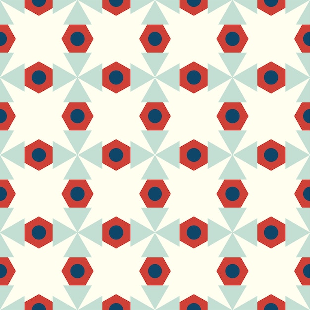 Motif et croix bleues polygones rouges et cercles bleus