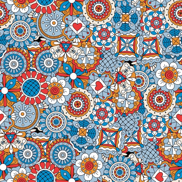 Motif décoratif bleu fleurs style Mandala