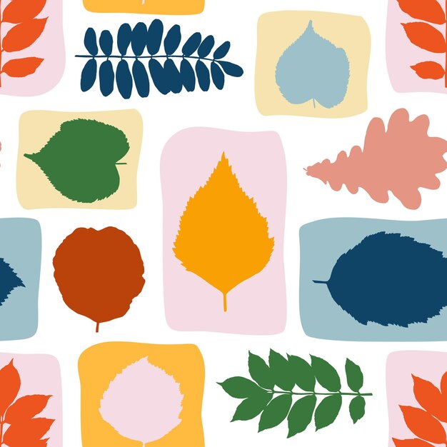 Vecteur motif décoratif avec des blocs colorés et des feuilles d'automne illustration vectorielle