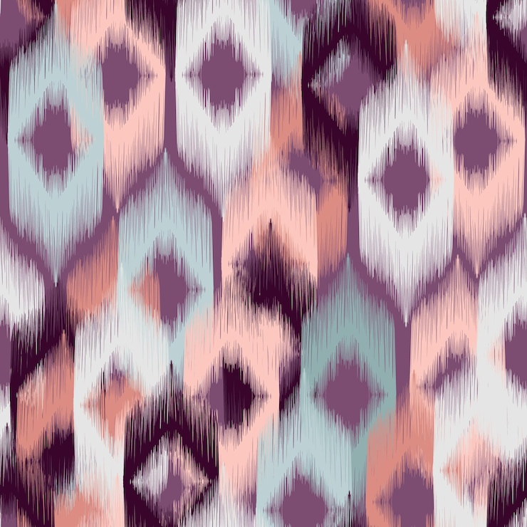 Vecteur motif décoratif harmonieux de style boho. contours flous de losanges, rayures et rugosités.