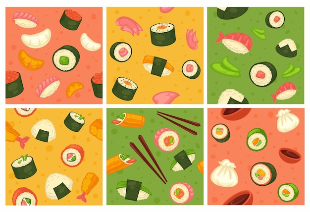 Vecteur motif décoratif serti de menu de sushi japonais