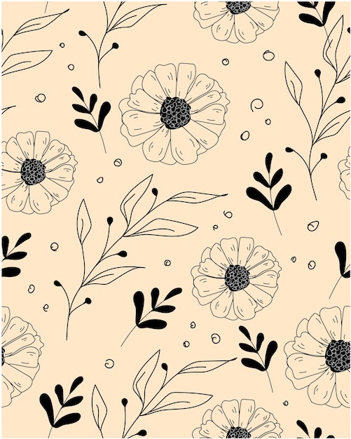 Motif Délicat Avec Dessin Au Trait Botanique Feuilles De Fleurs Vectorielles