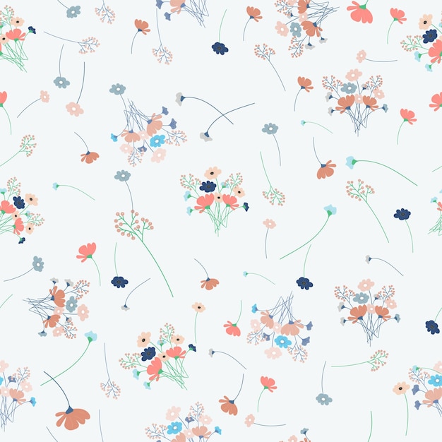 Motif Dessiné à La Main Avec Des Fleurs