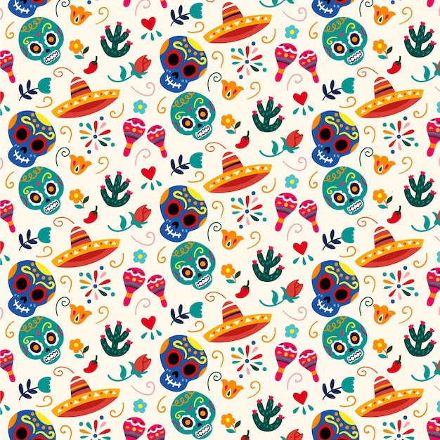 Vecteur motif dia de muertos au design plat