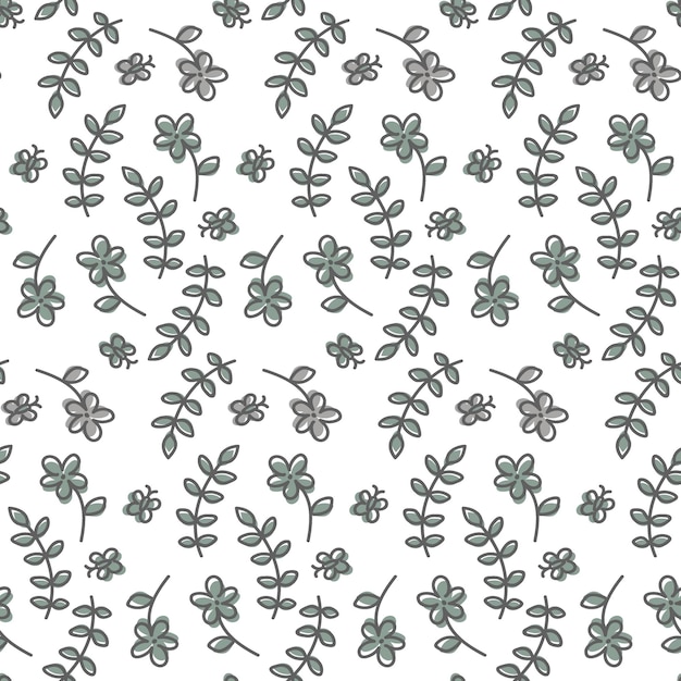 Motif De Doodle Sans Couture Floral Simple Feuille Grise