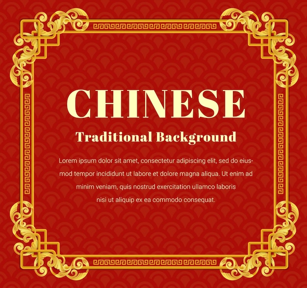 Vecteur motif doré chinois avec des éléments asiatiques orientaux sur fond de couleur rouge et cadre doré