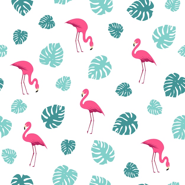 Motif D'été De Feuilles De Flamingo Et De Monstera