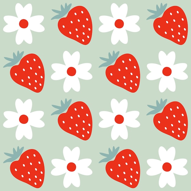 Vecteur motif d'été simple avec des fleurs et des fraises imprimé rétro géométrique