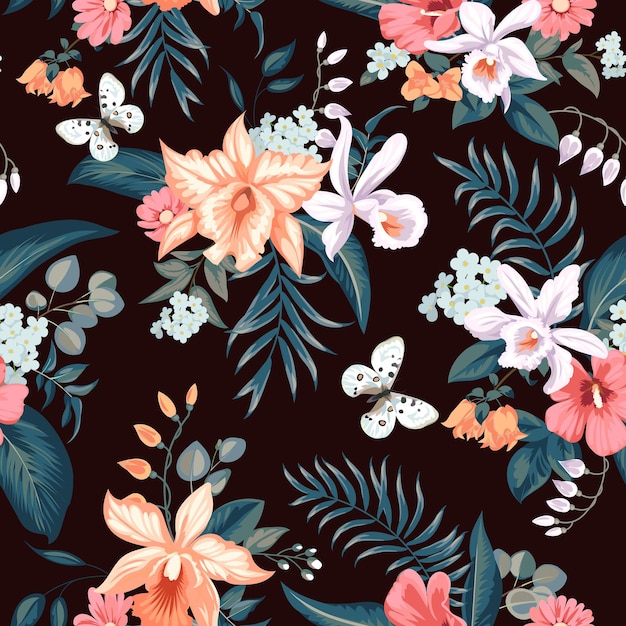 Motif D'été Tropical Sans Couture Avec Des Fleurs D'orchidées Pour Le Textile