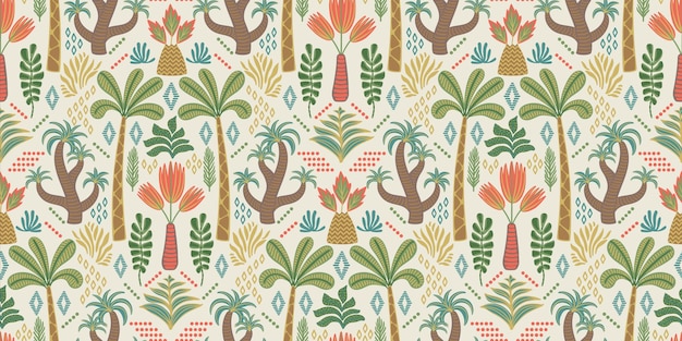 Vecteur motif ethnique tropical sans couture avec des palmiers design abstrait moderne