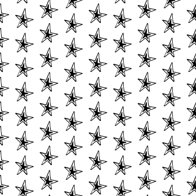 Motif étoiles. étoiles De Griffonnage Dessinées à La Main Sur Fond Blanc. Toile De Fond Vectorielle Continue. Noir Et Blanc.