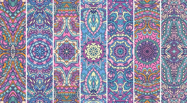 Motif Festival Mandala serti de motifs imprimés psychédéliques aux couleurs vives Collection de bannières tribales ethniques