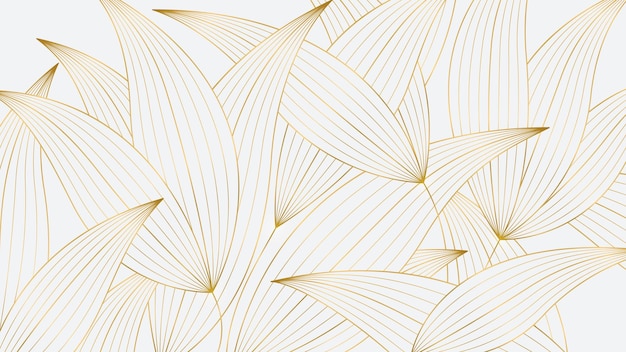 Motif de feuille d'or de luxe sur fond blanc Plantes ondulées dessinées à la main pour l'emballage de couvertures de médias sociaux bannières posts créatifs et art mural dans le style japonais
