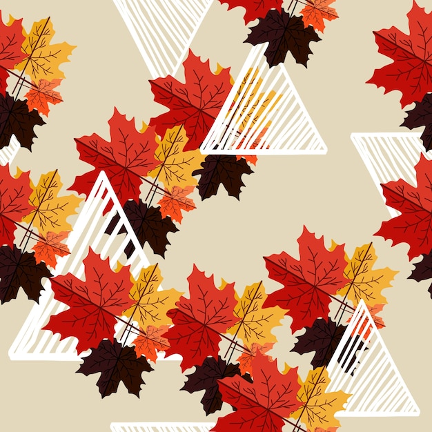 Motif De Feuilles D'automne Avec Style Dessiné Main Coloré