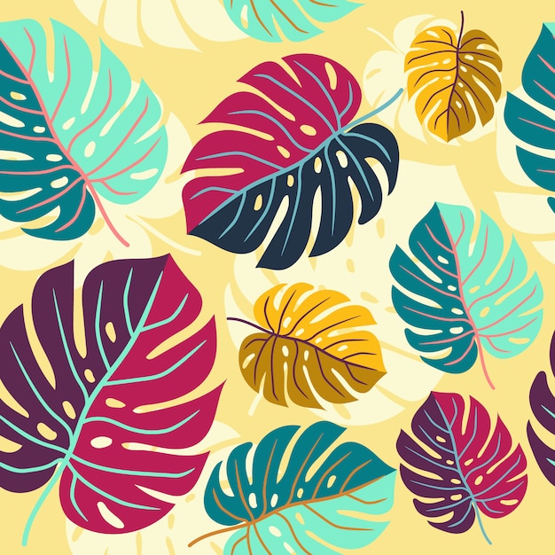 Vecteur motif de feuilles de monstera coloré sans soudure