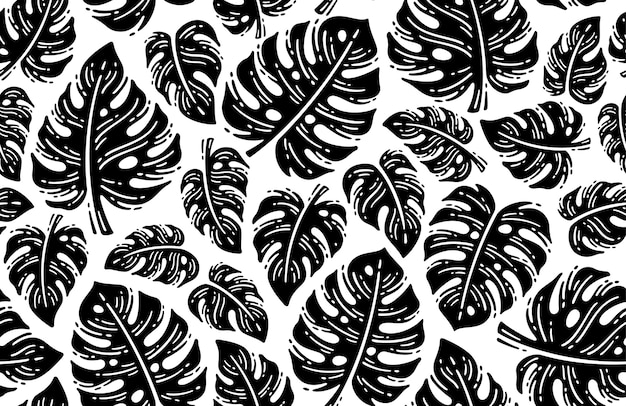 Motif De Feuilles Tropicales Monstera Noir Et Blanc