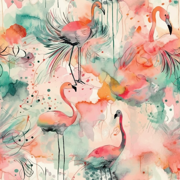 motif flamant rose aquarelle partie 1