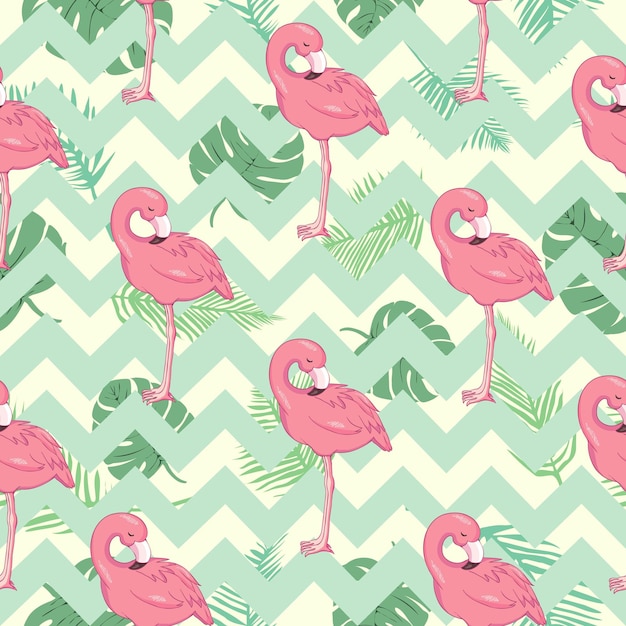 Motif Flamant Rose Tropical