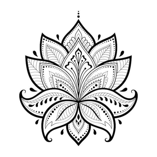 Vecteur motif de fleur de lotus mehndi pour le dessin et le tatouage au henné. décoration de style oriental et indien. ornement de doodle. décrire le dessin à la main.