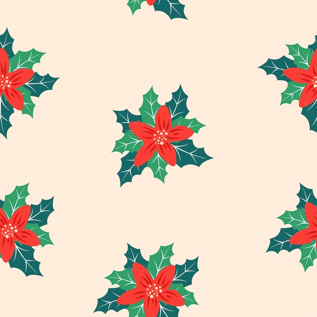Motif de fleur de poinsettia rouge Arrière-plan de vacances sans couture avec l'étoile de Noël Illustration vectorielle